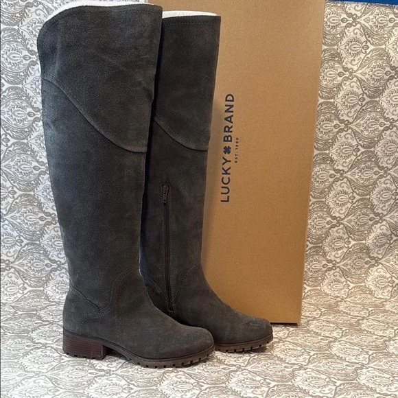 Lucky Brand Gray  Suede HARLEEN Knee-High Boots - Picture 2 of 9